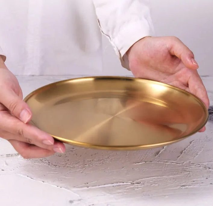Elegant Golden Round Serving Tray