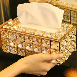 High Quality Rectangular Beaded Metal Tissue Box Paper Acrylic Tissue Box