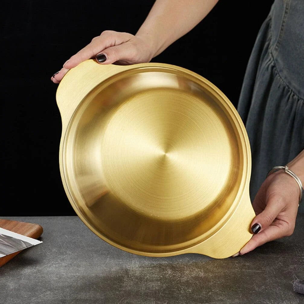 Golden Cooking Pot with Wooden Knob