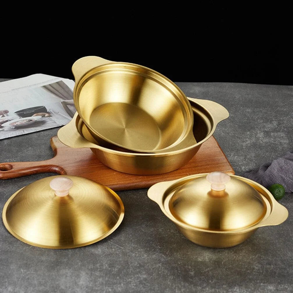 Golden Cooking Pot with Wooden Knob