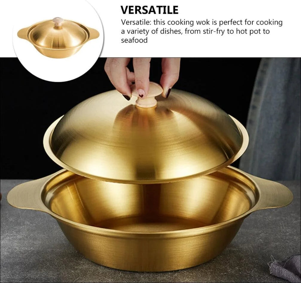 Golden Cooking Pot with Wooden Knob