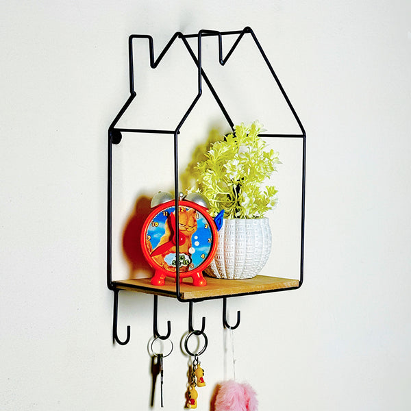 Hut Style Wall Shelf With Hooks