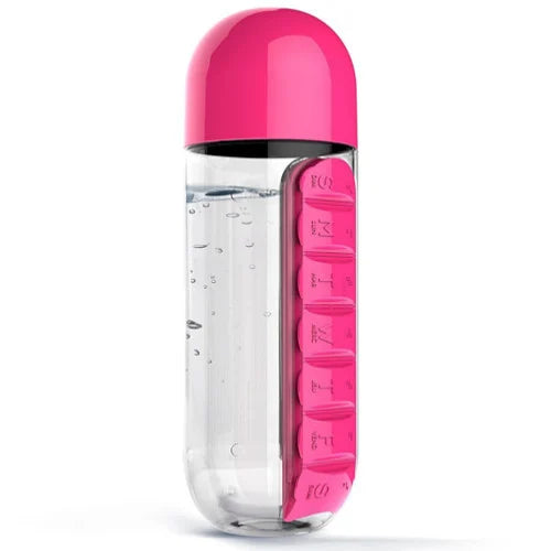 2 in 1 Water Bottle With Pill Organizer 600ml