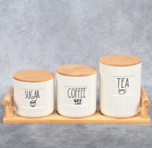 Modern Ceramic Jar Set – Coffee, Tea & Sugar