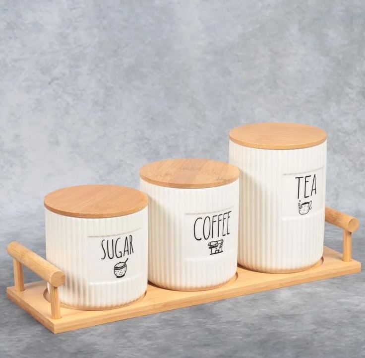 Modern Ceramic Jar Set – Coffee, Tea & Sugar