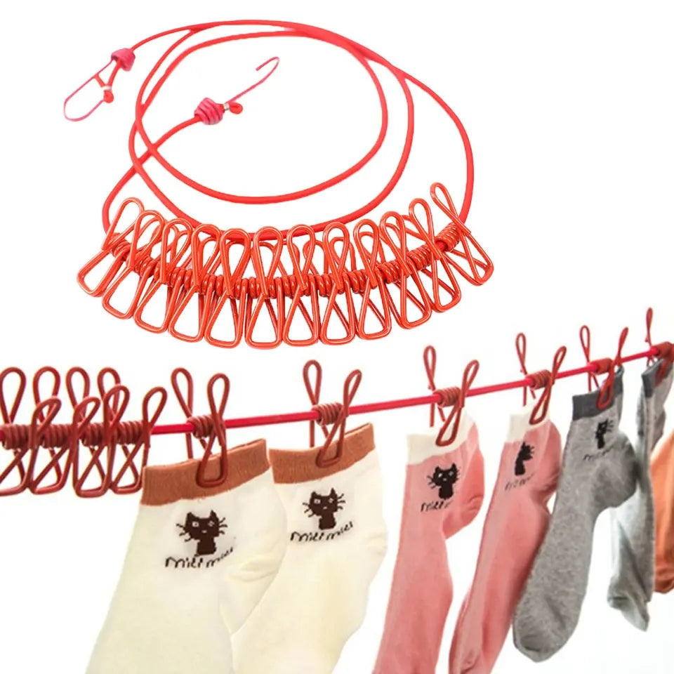 Stretchable Clothes line with 12 Clips