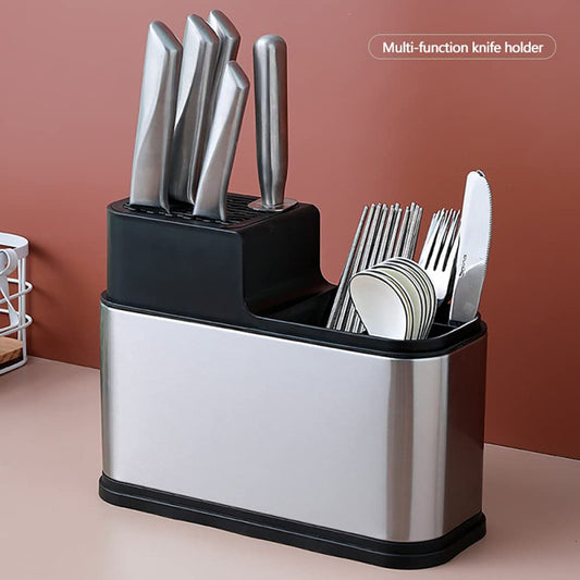 Premium Stainless Steel Knife Organizer with Built-in Scissor Holder