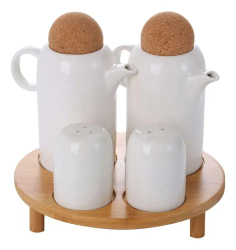 Elegant 4-in-1 Seasoning Container Set with Wooden Stand