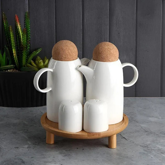Elegant 4-in-1 Seasoning Container Set with Wooden Stand