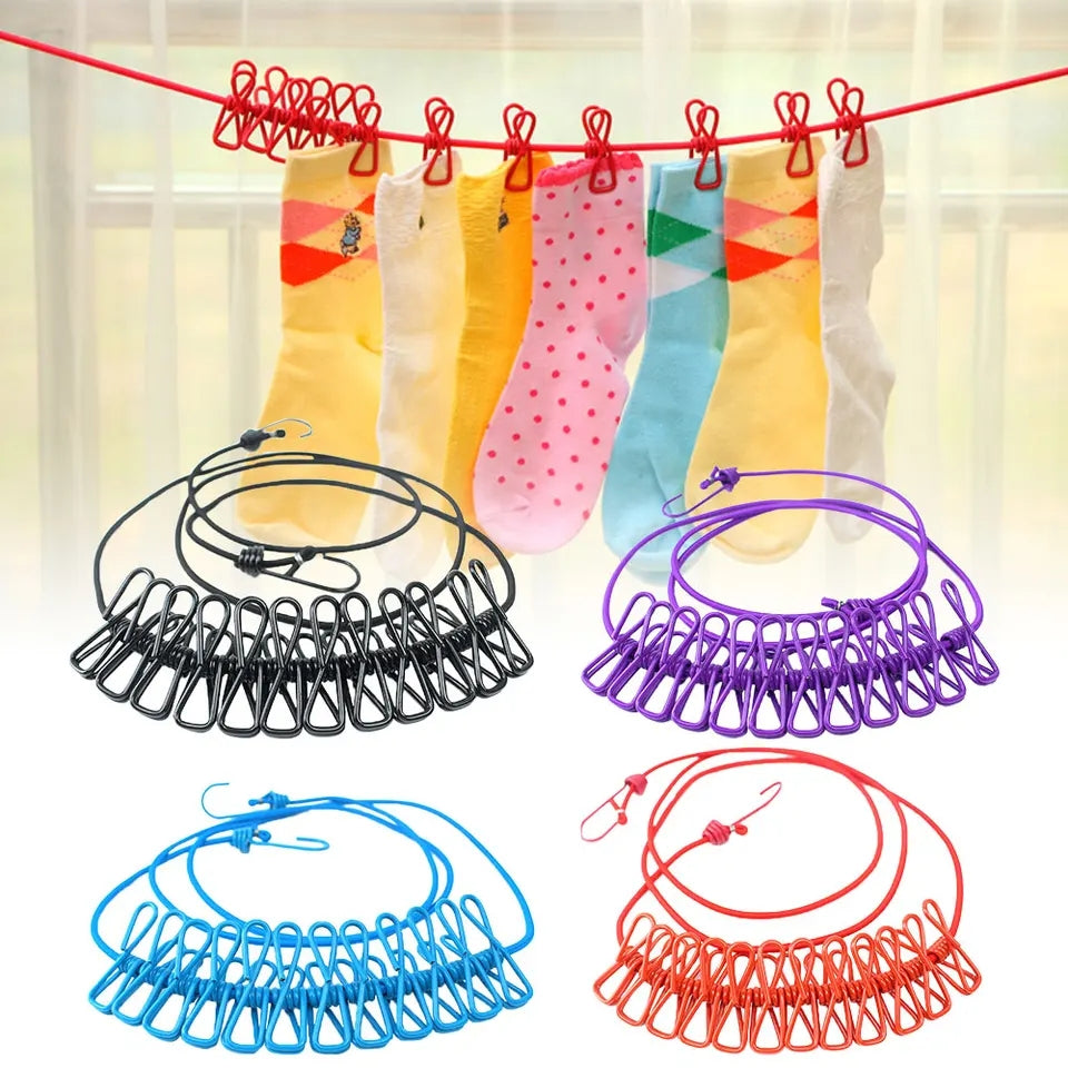 Stretchable Clothes line with 12 Clips