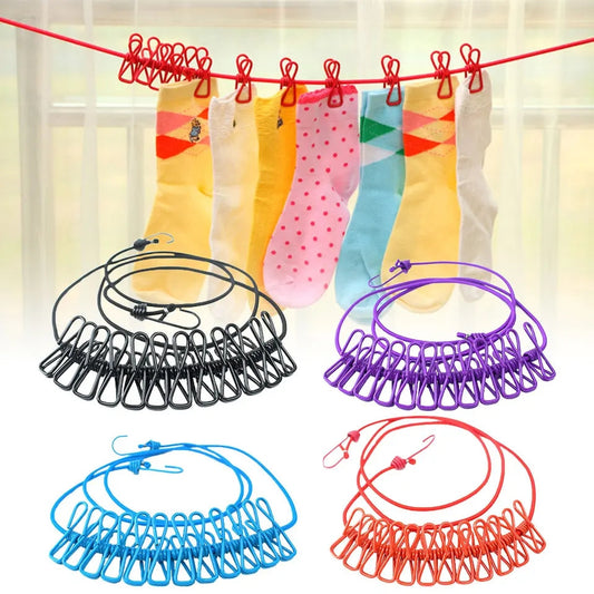 Stretchable Clothes line with 12 Clips