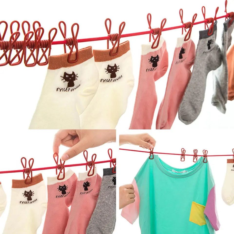 Stretchable Clothes line with 12 Clips