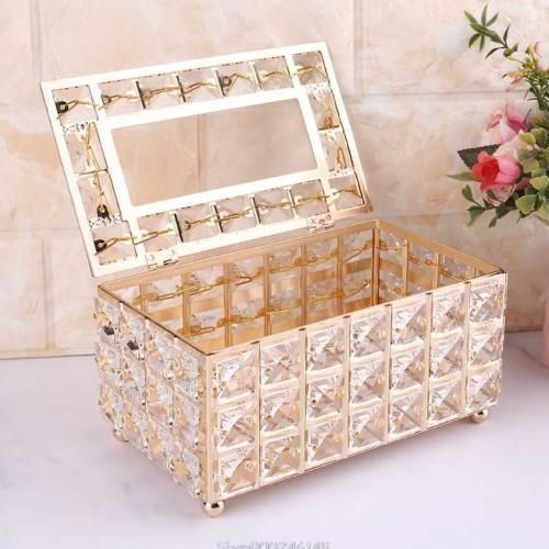 High Quality Rectangular Beaded Metal Tissue Box Paper Acrylic Tissue Box