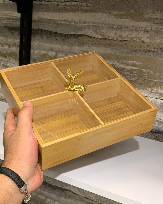 BAMBOO 4 PARTITION DRYFRUIT TRAY - Square