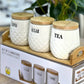 Tea, Coffee & Sugar Jar Set with Bamboo Covers