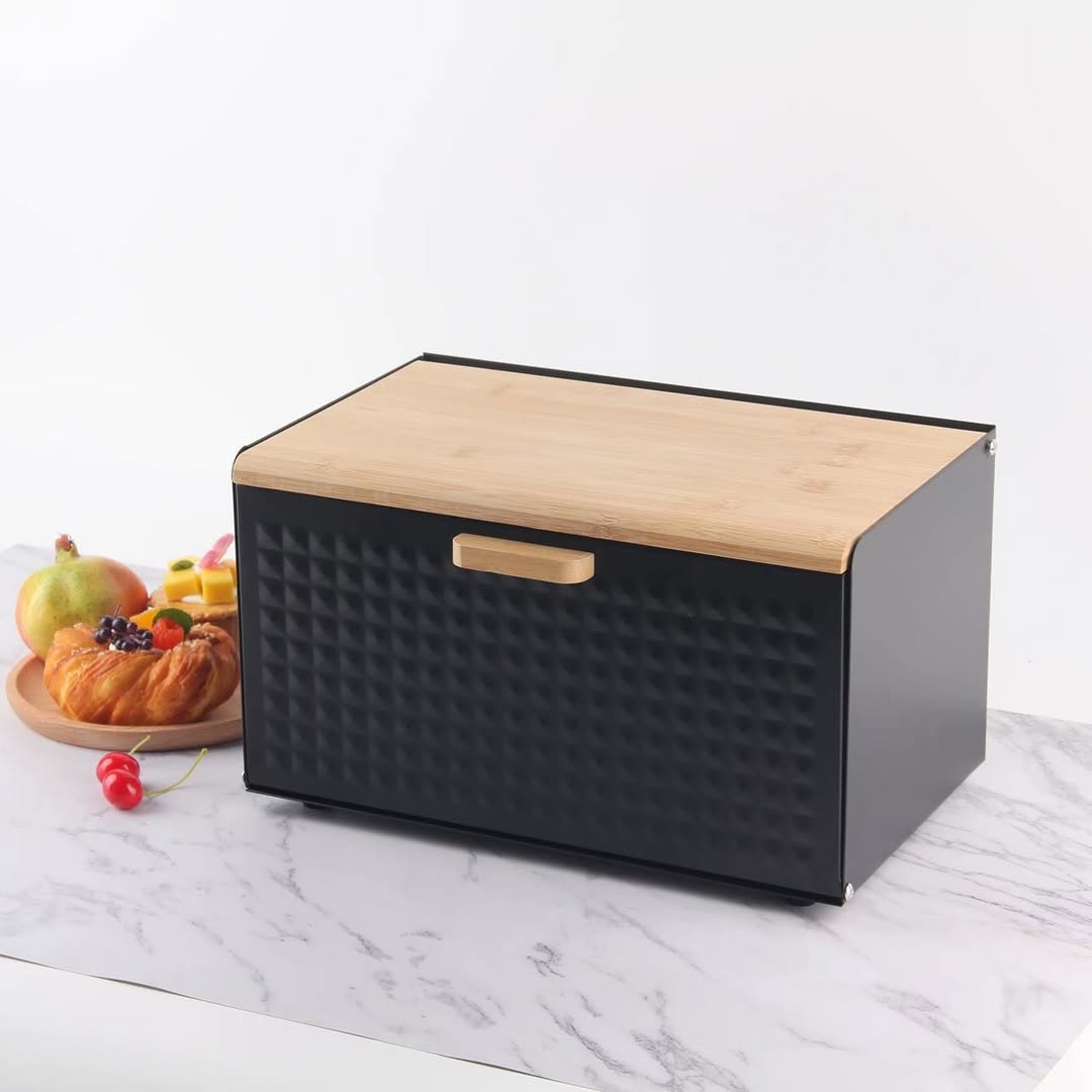 Hausroland Stainless Steel & Wooden Bread Box