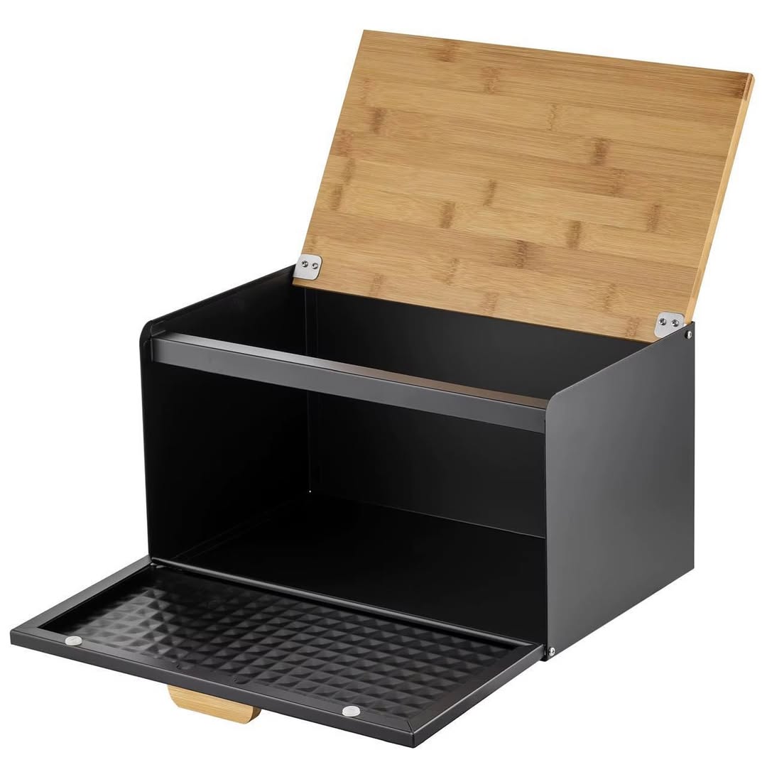 Hausroland Stainless Steel & Wooden Bread Box