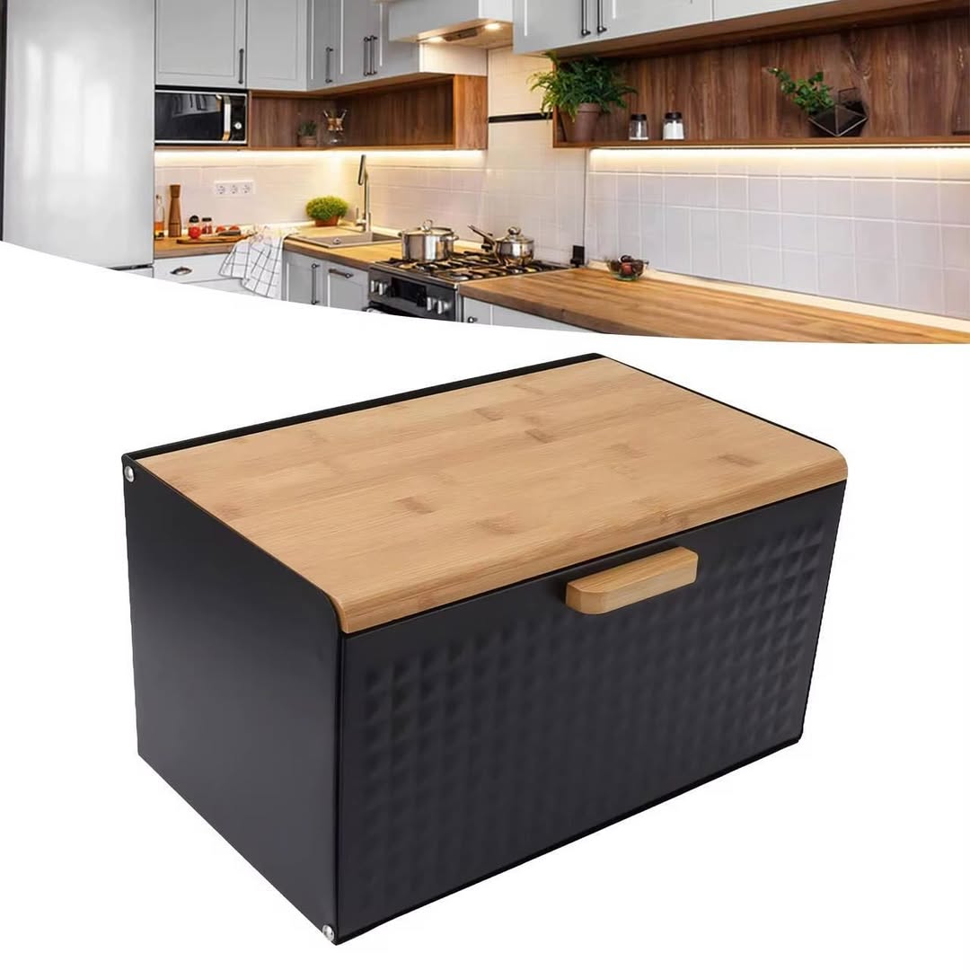 Hausroland Stainless Steel & Wooden Bread Box