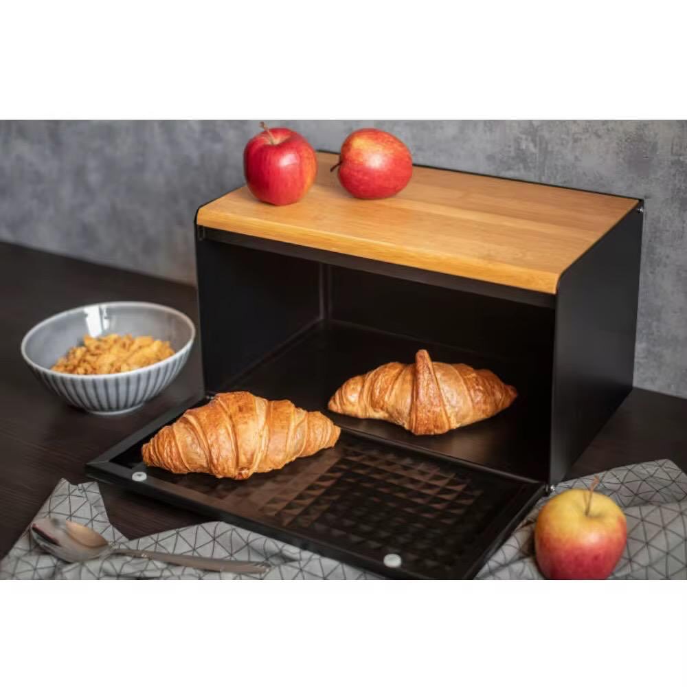 Hausroland Stainless Steel & Wooden Bread Box