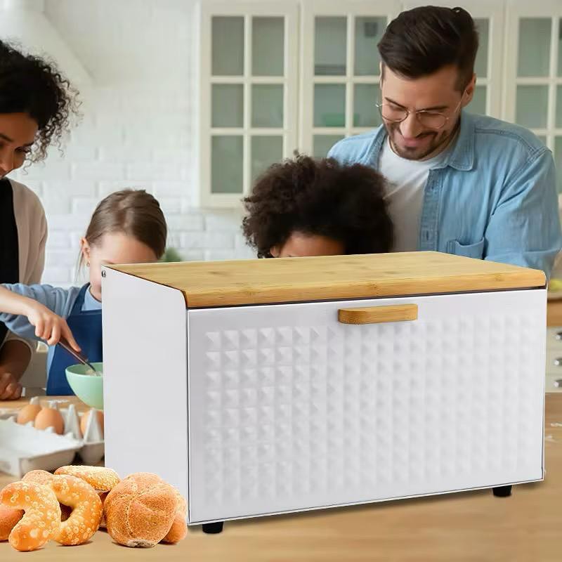 Hausroland Stainless Steel & Wooden Bread Box