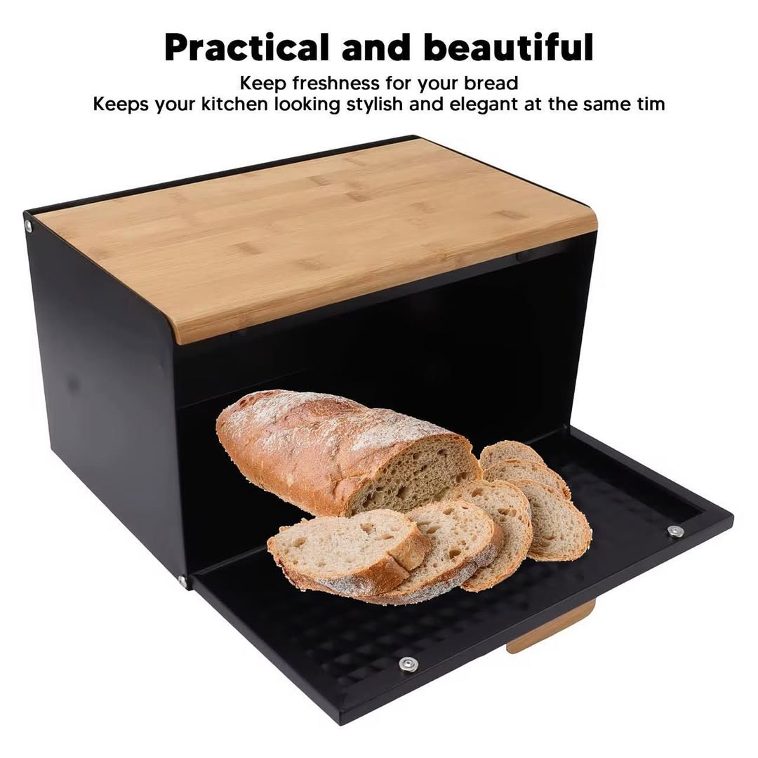 Hausroland Stainless Steel & Wooden Bread Box