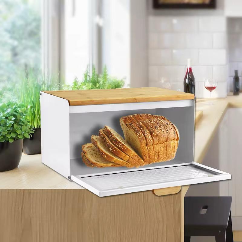 Hausroland Stainless Steel & Wooden Bread Box