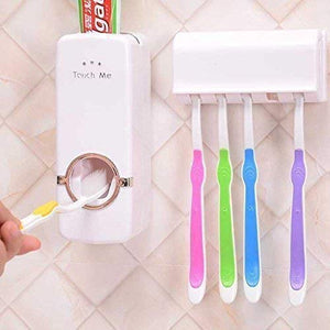 Touch Me Press Toothpaste Dispenser With Toothbrush Holder