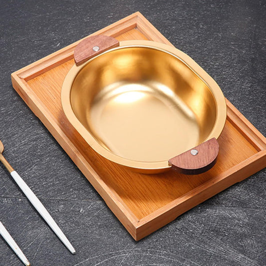 Golden Greavy Bowl with Wooden Handle