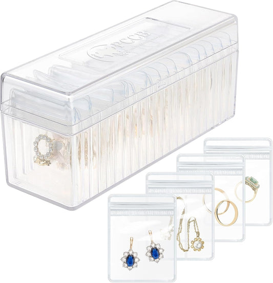 Transparent Jewelry Box with 20 Anti-Fouling Pouches