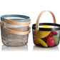 Round Mesh Metal Storage Fruit Basket With Wood Handle