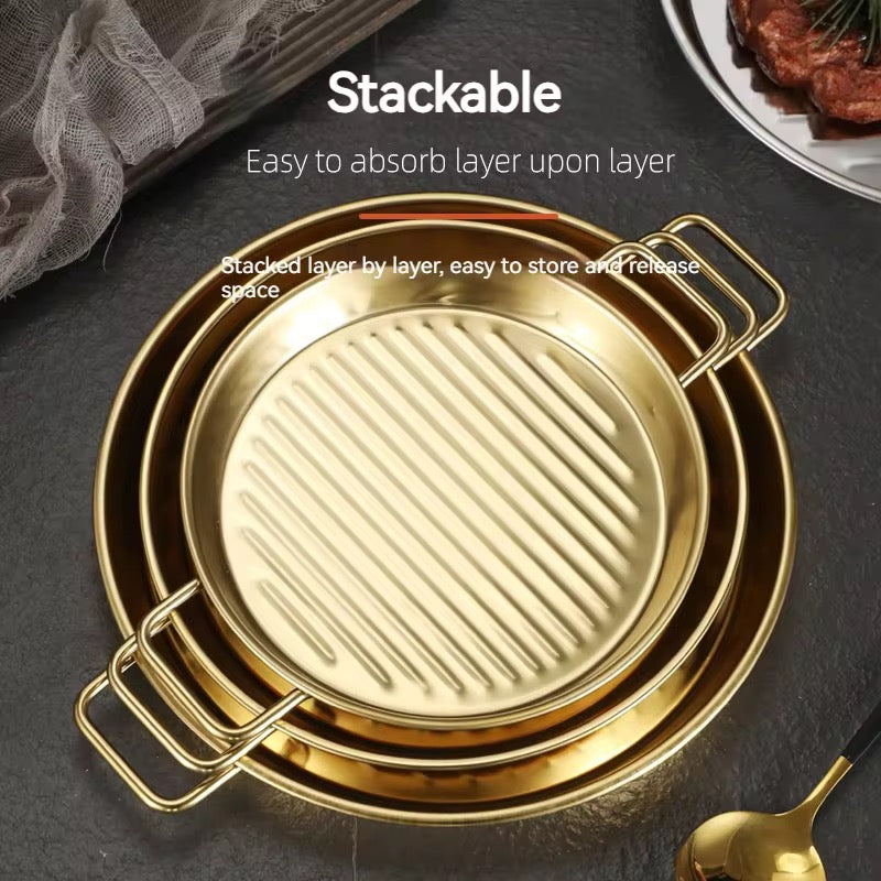 Golden Stainless Steel Serving Grill Plate