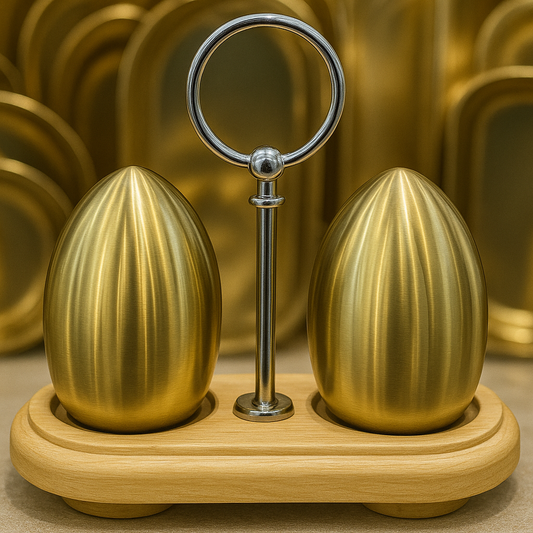 Golden Salt & Pepper Set with Wooden Base