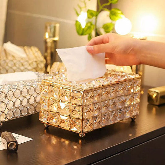 High Quality Rectangular Beaded Metal Tissue Box Paper Acrylic Tissue Box