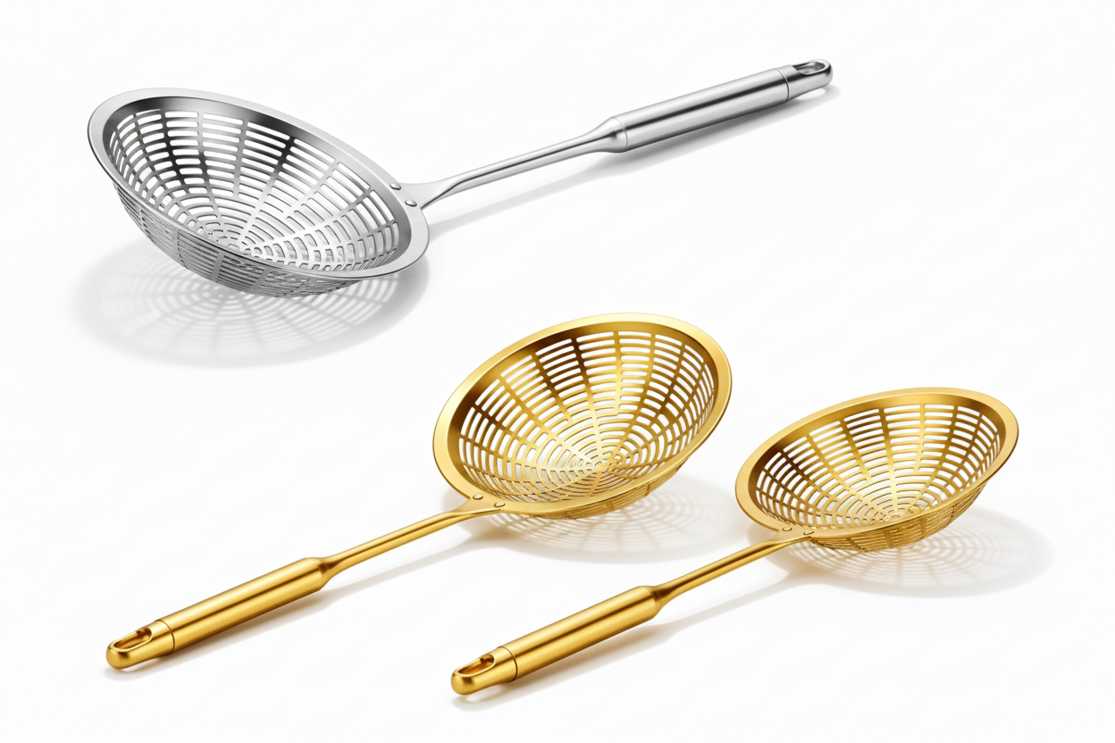 Stainless Steel Fry Strainer – Golden & Silver