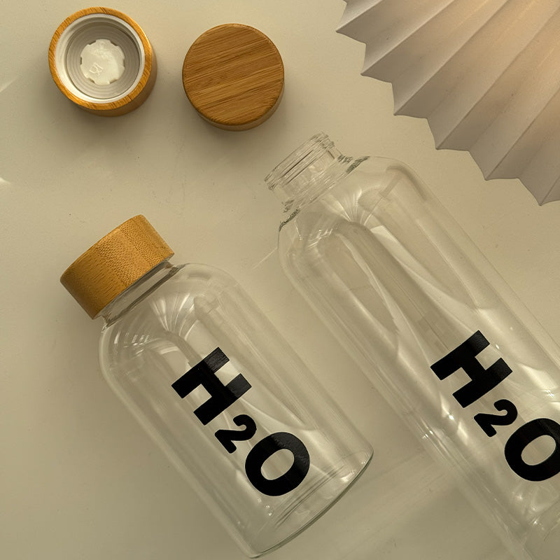 Wooden Cap Glass Water Bottle H2o