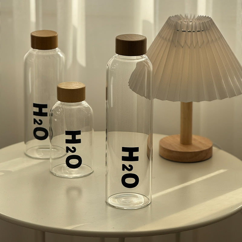 Wooden Cap Glass Water Bottle H2o