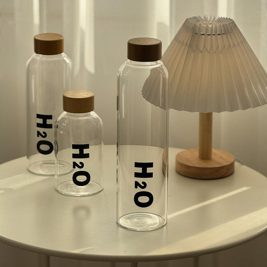 Wooden Cap Glass Water Bottle H2o