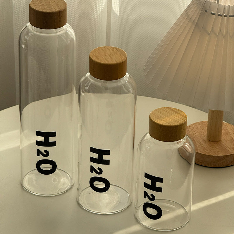Wooden Cap Glass Water Bottle H2o