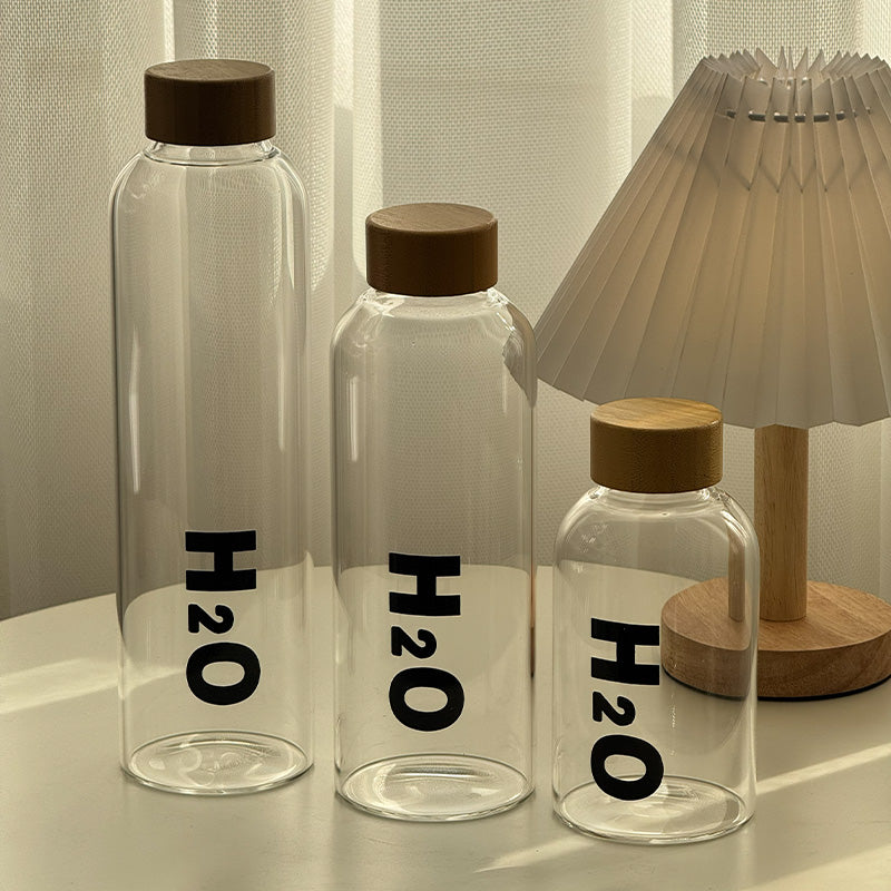Wooden Cap Glass Water Bottle H2o