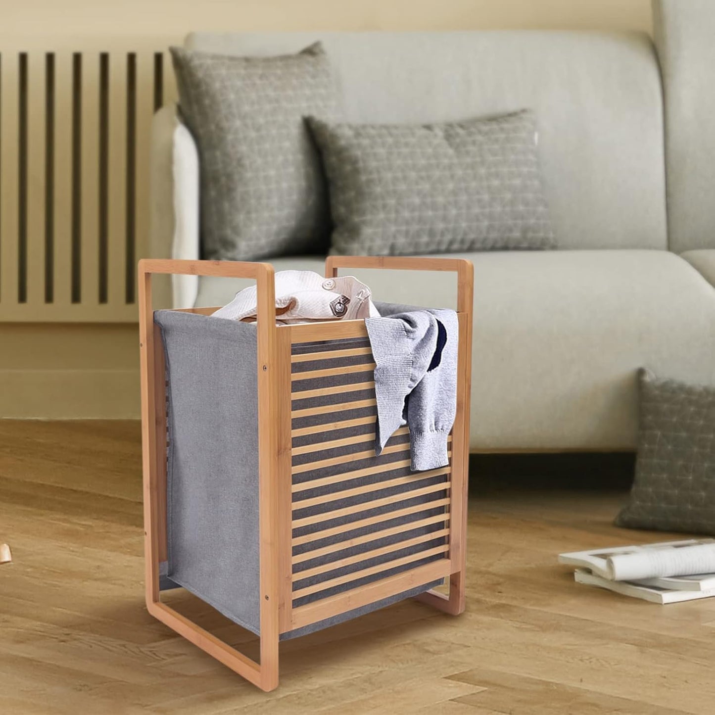 Bamboo Wood Laundry Hamper with Lid and Handles