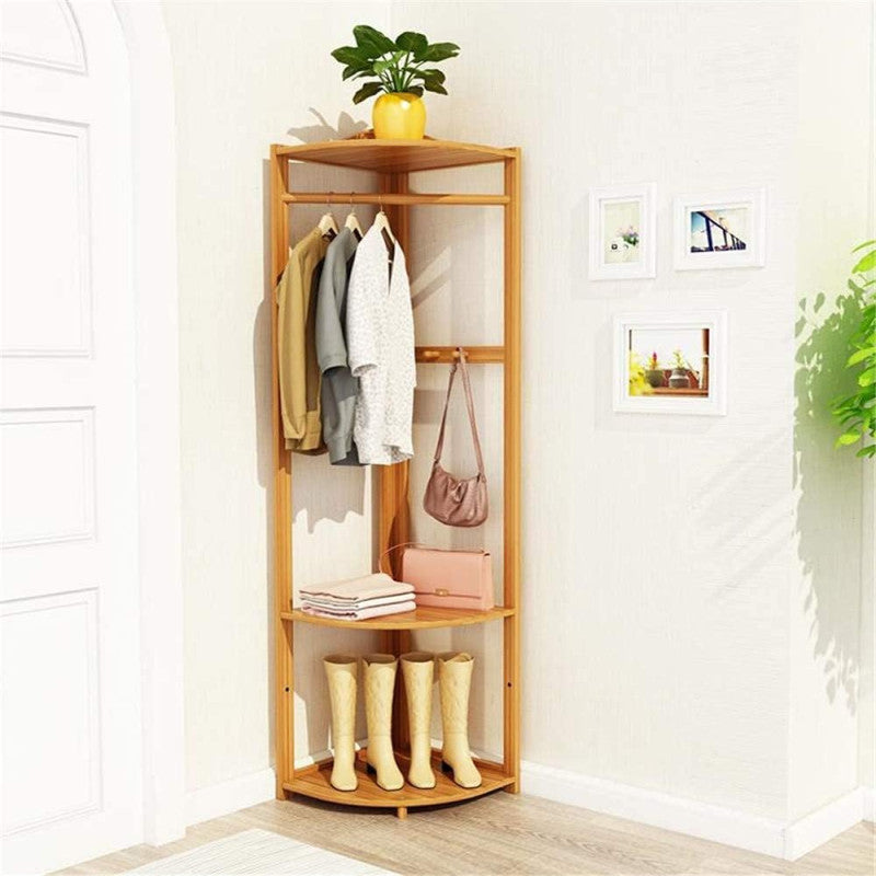 Bamboo Free-Standing Coat & Garment Rack with Hooks – Multi-Functional Corner Stand
