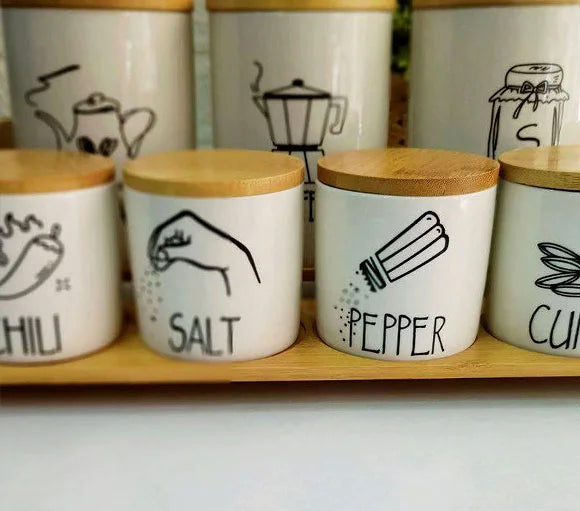 SET OF 7 CANISTERS WITH BAMBOO LID
