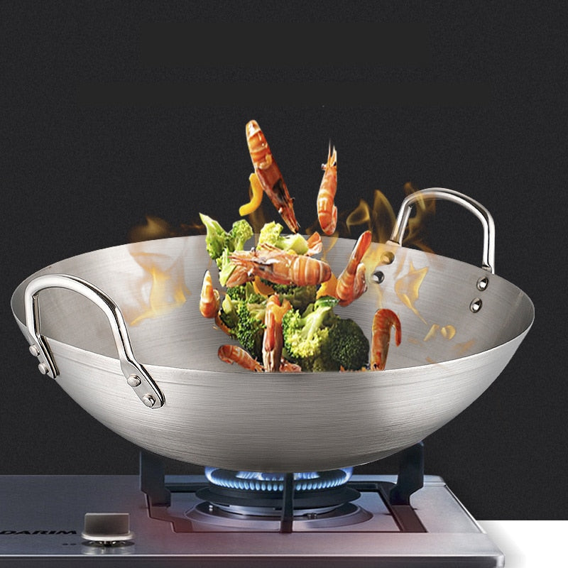 Heavy Gauge Stainless Steel Wok with Dual Handles