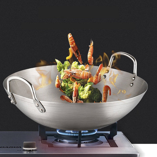 Heavy Gauge Stainless Steel Wok with Dual Handles