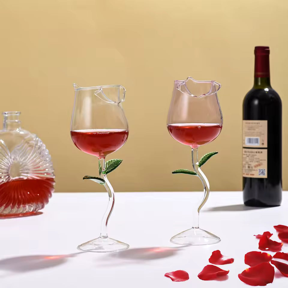 Elegant Tulip Shaped Crystal Wine Goblet Luxury Rose Wine Glass