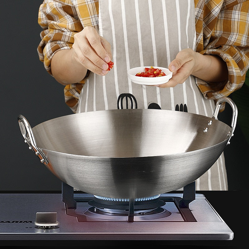 Heavy Gauge Stainless Steel Wok with Dual Handles