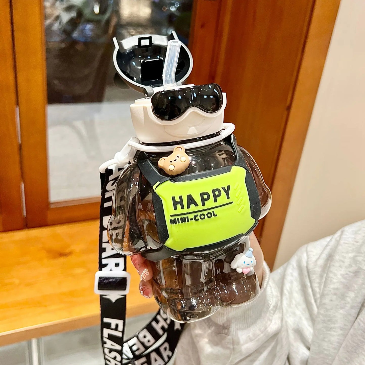 Cute Happy Mini Cool Water Bottle With Straw