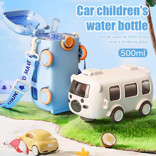 Portable Bus Water Bottle with Straw & Strap