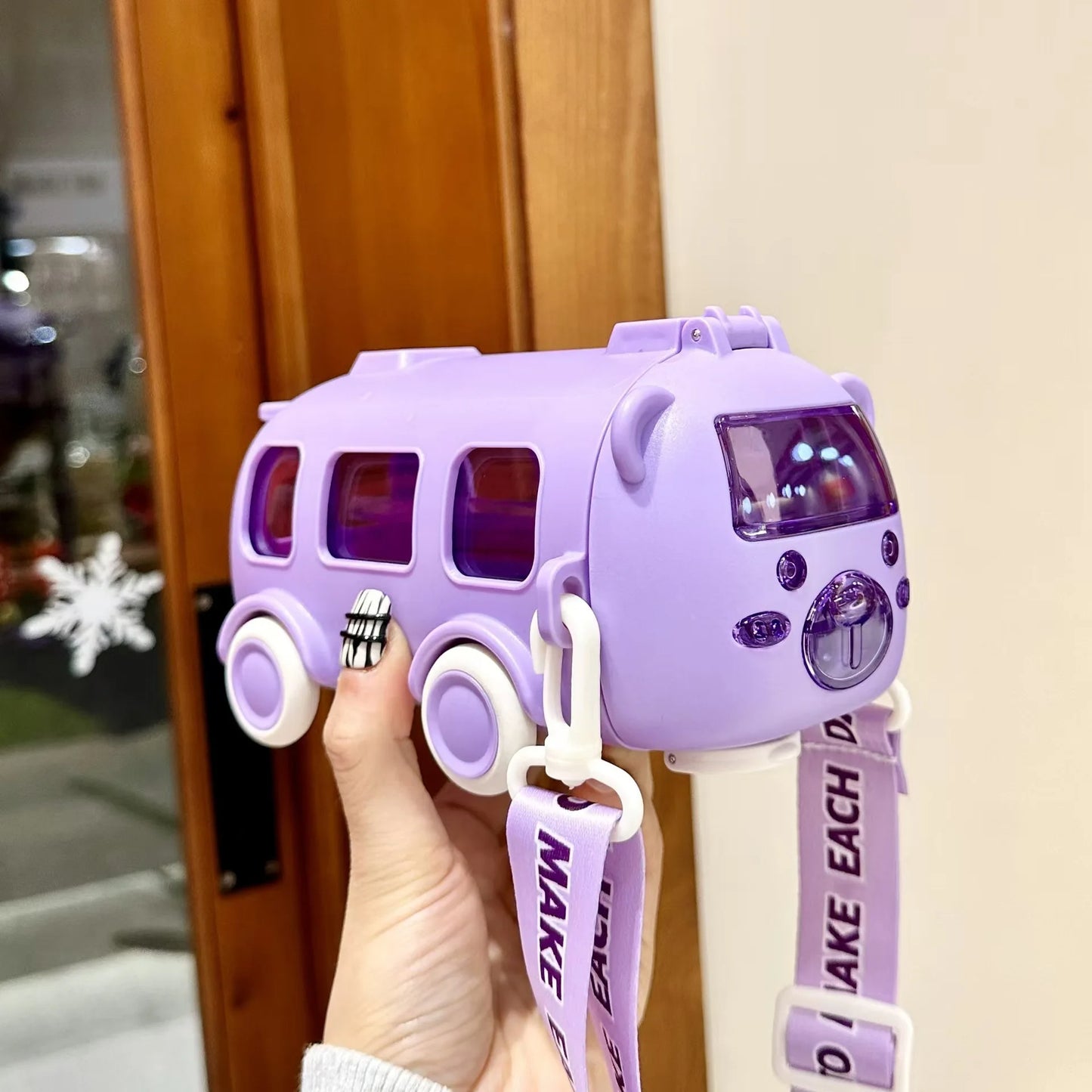 Portable Bus Water Bottle with Straw & Strap
