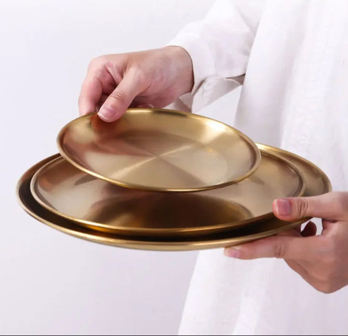 Elegant Golden Round Serving Tray